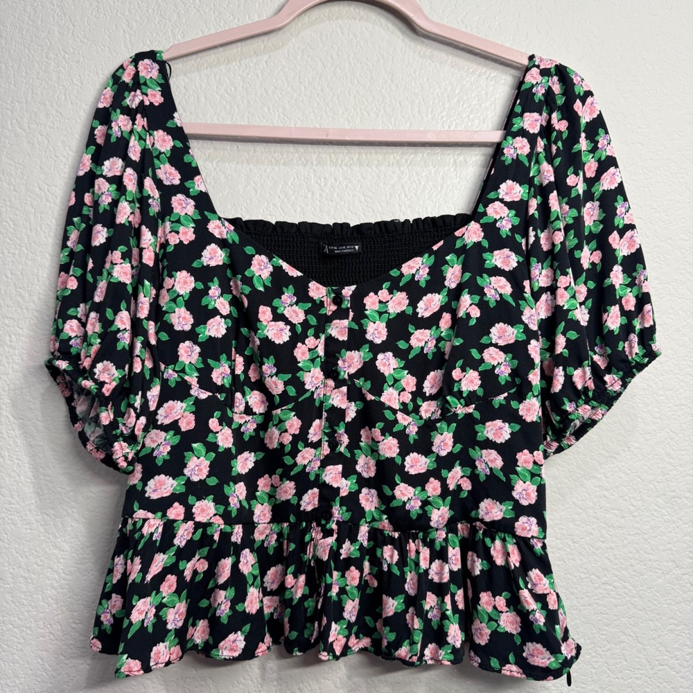 ZARA Puff Sleeve Floral Crop Top Large Bustier Style Sweetheart Neck Smocked